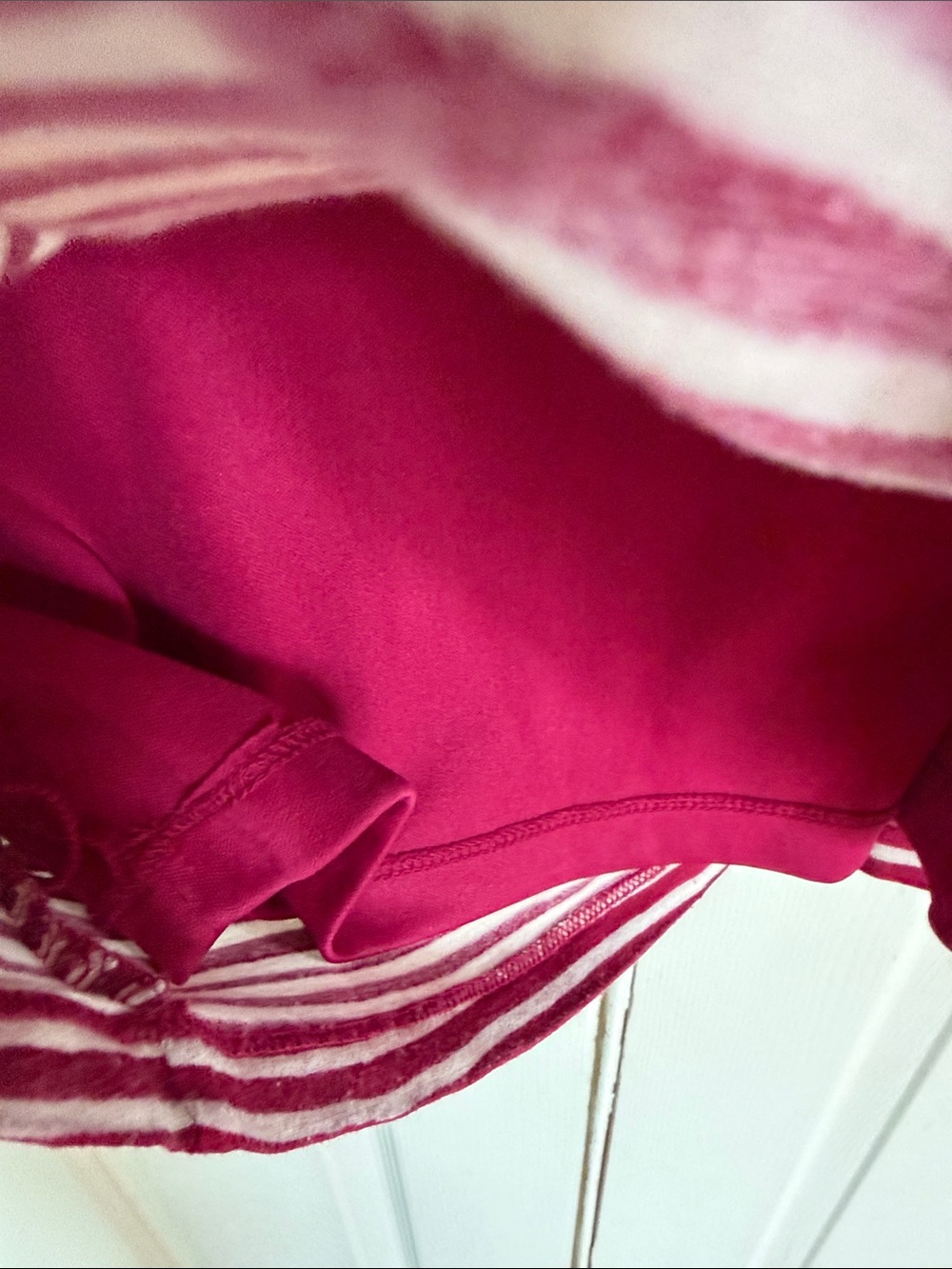 LOFT Wine Red and White Striped Cap-Sleeve Ruched Midi Dress - Picture 7 of 7